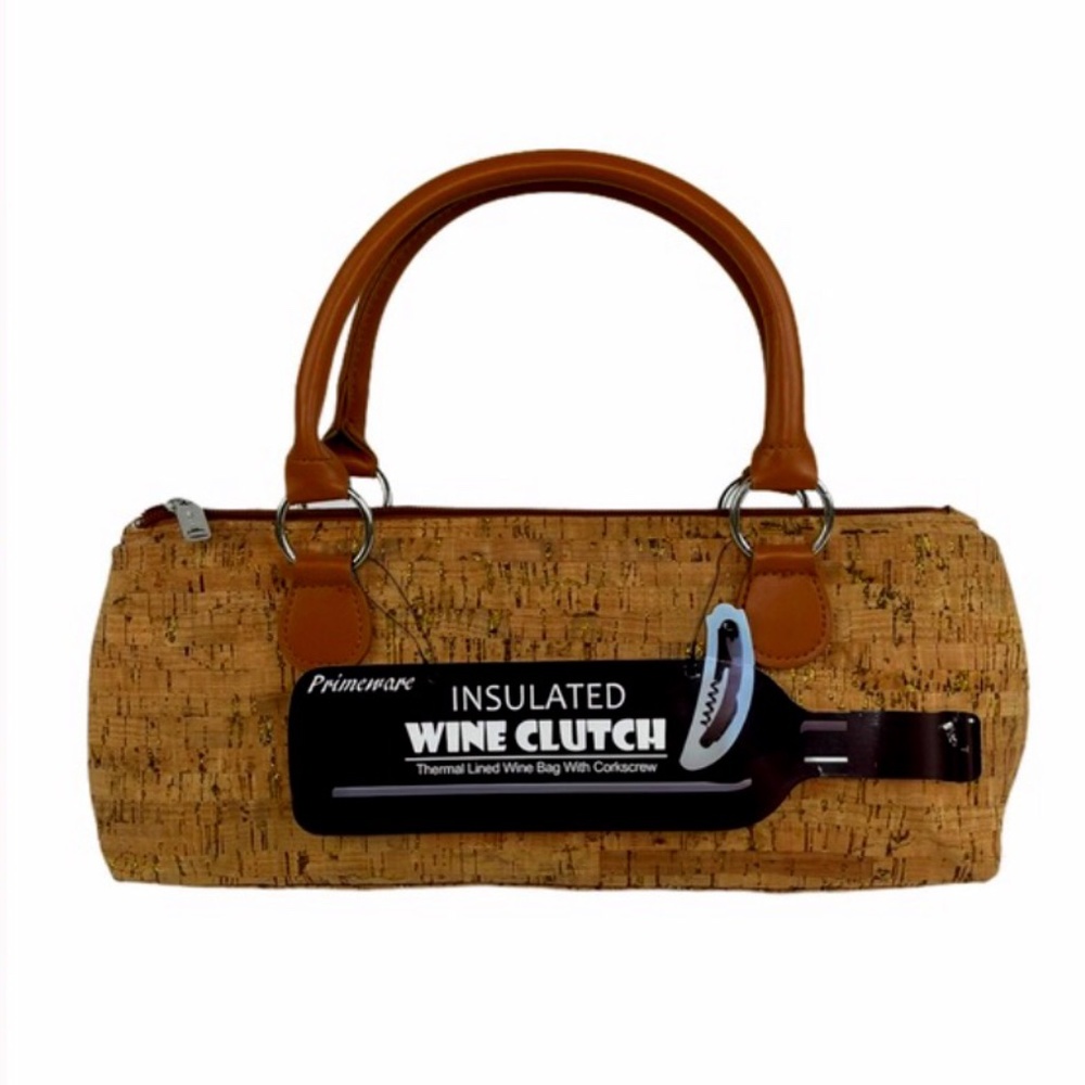Primeware Insulated Wine Clutch Bag Cork Tan Gold - 2